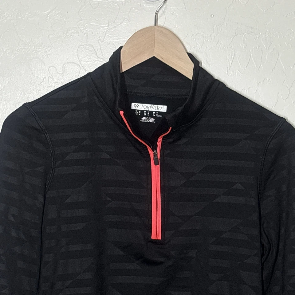 FOREVER 21 Activewear Jacket Womens M Black 1/4 Zip Pullover Sporty Athleisure - Image 2 of 4