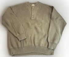 LL Bean Sweater Mens XL Reg Olive Pullover 5 Button Detail Heavy 100 Cotton
