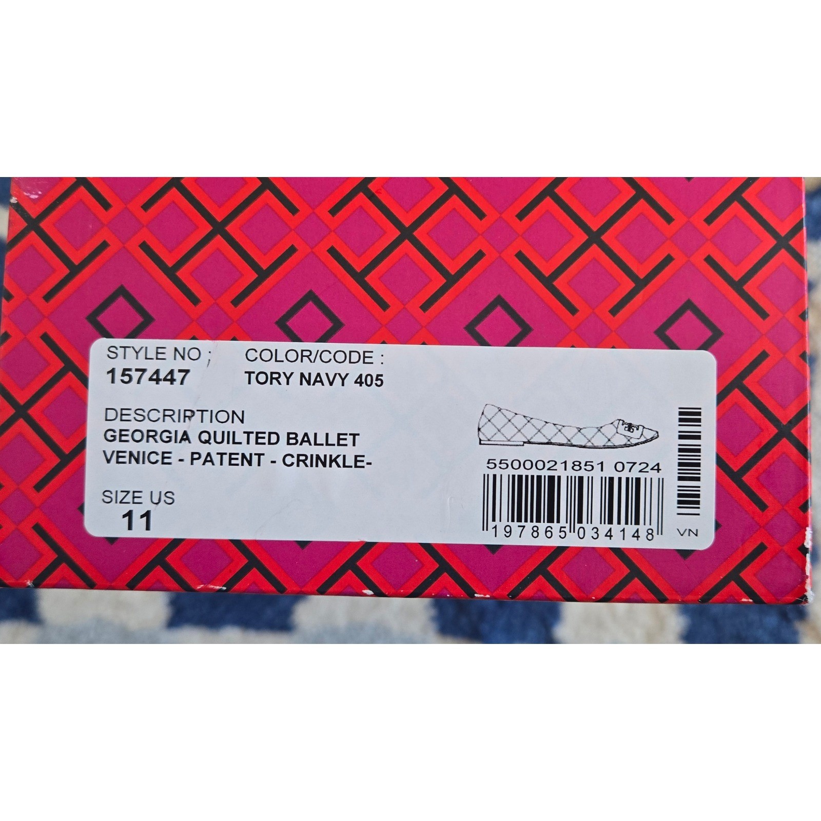 Tory Burch Georgia Quilted Ballet Flats Tory Navy Patent Leather 157447 Size 11 thumbnail 6