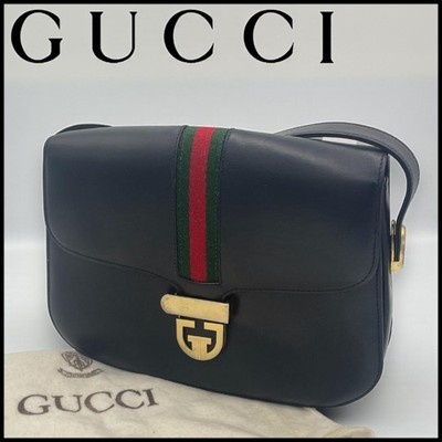 GUCCI Old Shelley Line Leather Shoulder Bag Black