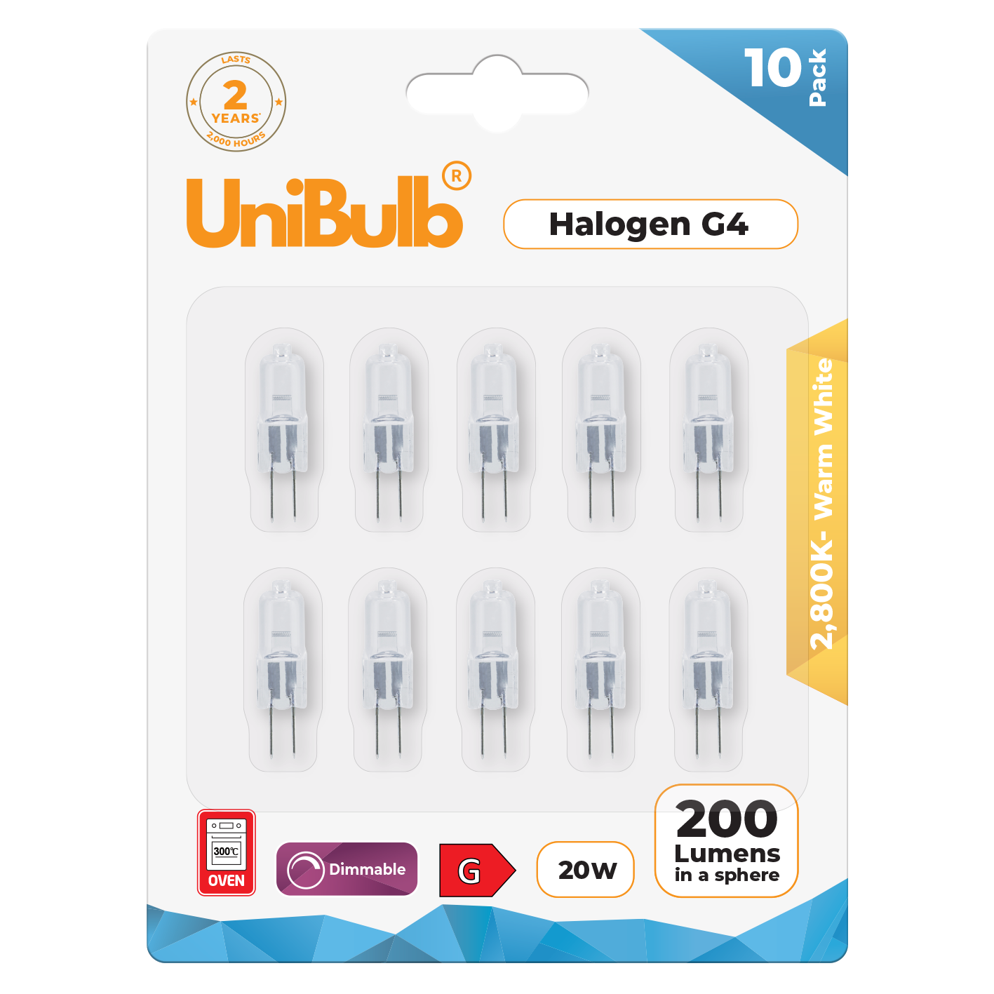 10 Pack G4 Halogen Bulbs 20W 2800K Warm White Capsules