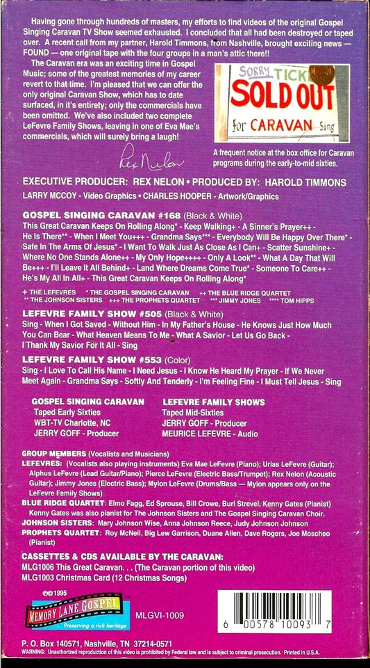 "THE ORIGINAL GOSPEL SINGING CARAVAN"......RARE HTF LIVE GOSPEL TELEVISION VIDEO - Image 2 of 2