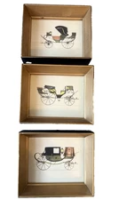 Vintage Set of 3 Antique Coach Prints in Glass Frames 6" x 5" x 1.5"