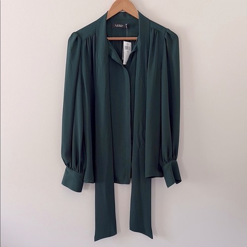 Neu Lauren Ralph Lauren Black Label Blousonärmel Oberteil Bindedetail leicht M