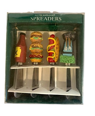 Vtg Boston Warehouse BBQ Picnic Spreader Knife Set Burger Hot Dog Grill Open Box