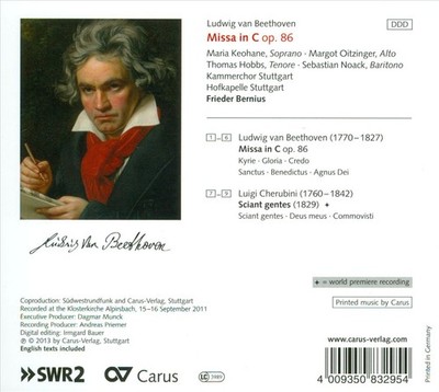 FRIEDER BERNIUS/KAMMERCHOR STUTTGART/HOFKAPELLE STUTTGART BEETHOVEN: MISSA IN C