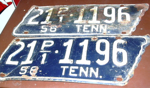 1956 TENNESSEE STATE TN SHAPED LICENSE PLATE Set Original Paint