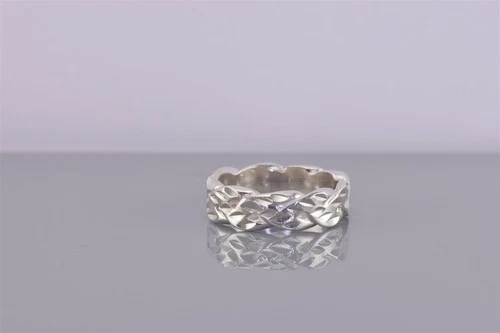 Vintage Sterling Silver 6mm Diamond Cut Notched Solid Cuff Band Ring 925 Sz: 7