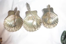 3 Sterling Silver Mexican Maciel Footed Shell Salt Dips Dish, & Spoons No Mono