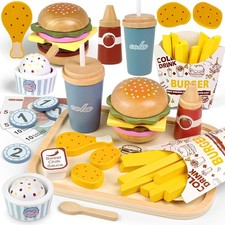 Wooden Play Food Set for Toddlers Pretend Kitchen Accessories