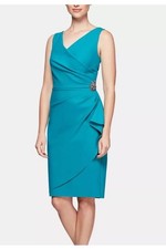 NWT Alex Evenings Women Teal Compression Embellished Ruched Sheath Dress Size 10