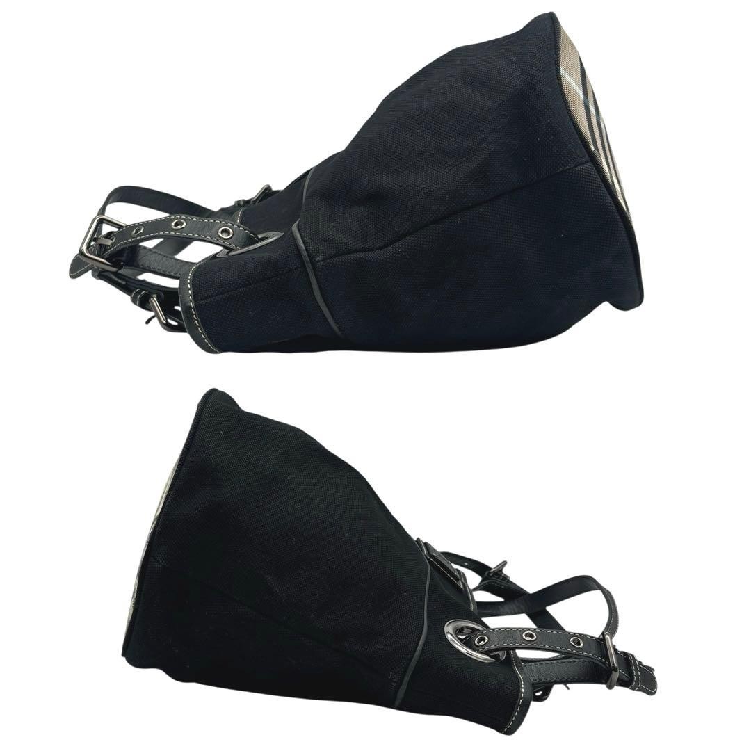 Burberry Blue Label Nova Check Tote Bag Black Canvas Leather Horse Logo New thumbnail 6