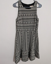 LOFT Outlet Women’s Black White Geometric Fit & Flare Knit Dress Lined Zip 4
