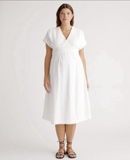 Quince Organic Cotton Gauze Maternity Midi Dress Women’s Small White V-Neck