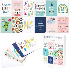 Exerz 24 Biglietti d'Auguri Assortiti Multipack per Compleanno - 12 disegni x