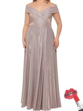 Xscape Gown Womens Plus 22W Taupe Glitter Off The Shoulder Formal Dress