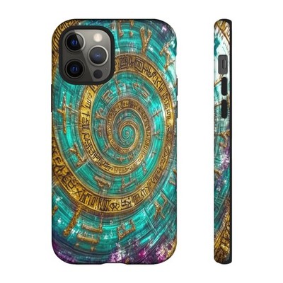 Phone Ink - Lifetime Warranty Custom Case - Teal Gold Rune Glass Spiral