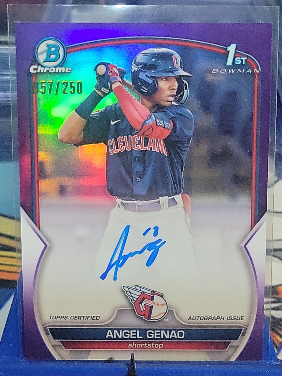 🔥2023 1st Bowman Chrome /250 Purple Angel Genao On Card Auto Guardians Rookie
