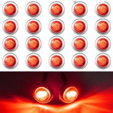 20 Pieces 0.75" Trailer Marker 3 LED Light Clearance Lights Red Chrome for Truck