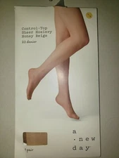 A NEW DAY CONTROL TOP SHEER HOSIERY HONEY BEIGE NEW NIP SMALL/MEDIUM save!!