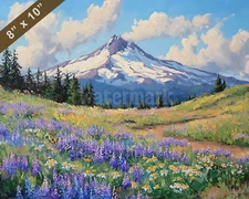 Mount Hood with wildflowers oil painting 8x10 Print