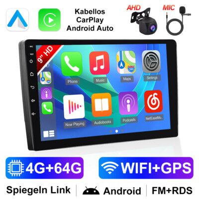 4G+64G 8 Kern Android 13.0 Doppelt 2 DIN 9'' Autoradio GPS Navi WIFI BT DSP + Kam