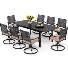 9Pcs Outdoor Furniture Set Patio Swivel Dining Chairs & Expandable Dining Table