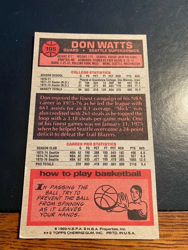 1976 TOPPS BASKETBALL #105 DON WATTS!! $.50 COMBINED SHIPPING!! - Picture 2 of 2