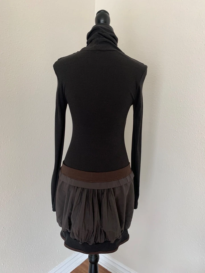 Cop-Copine Womens Brown Turtleneck Long Sleeve Fitted Bubble Hem Dress Logo Sz S - Image 2 of 4