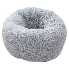 CAMA DONUT 40CM GRIS PERRO GATO PELO MULLIDO LAVABLE SUAVE COMODO