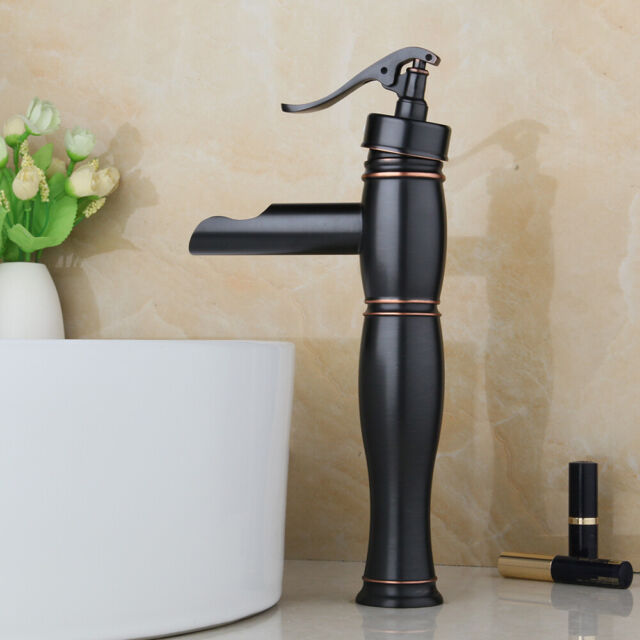 12" Oil Rubbed Bronze Bathroom Basin Sink Mixer Faucet Waterfall Deck Mount Tap