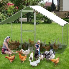 Metal Chicken Coop 9.8x6.5x6.5ft Outdoor Large Metal Walk-in Hen House w/Cover