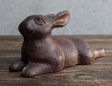 Ebros Gift Cast Iron Whimsical Bunny Rabbit Lying Down 3D Art Animal Sculpture