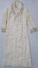 Barbizon Ivory Long Quilted Robe w/ Pockets  Lace Trim NEW W/ Tag Sz Small S