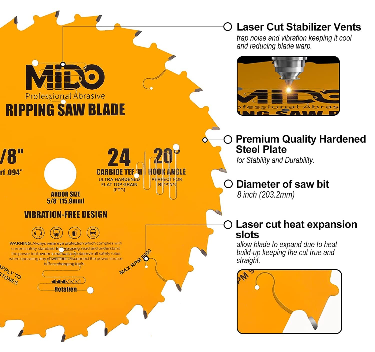 8”x 24Tooth Miter Saw Blades 5/8“ Arbor Carbide Ripping Tico Cutting Woodcutting eBay