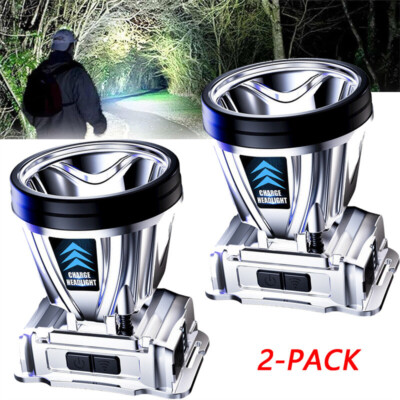 2PCS Super Bright Rechargeable High Power Headlamp Portable Camping LED Headlamp