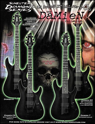 2005 Schecter Damien 6 & 7 string Floyd Rose FR Extended Scale EX guitar ad