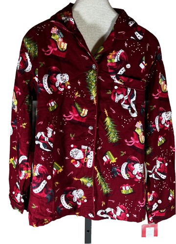 NWT Women’s Wondershop XXL Pajama Top Christmas Red Santa Button Up