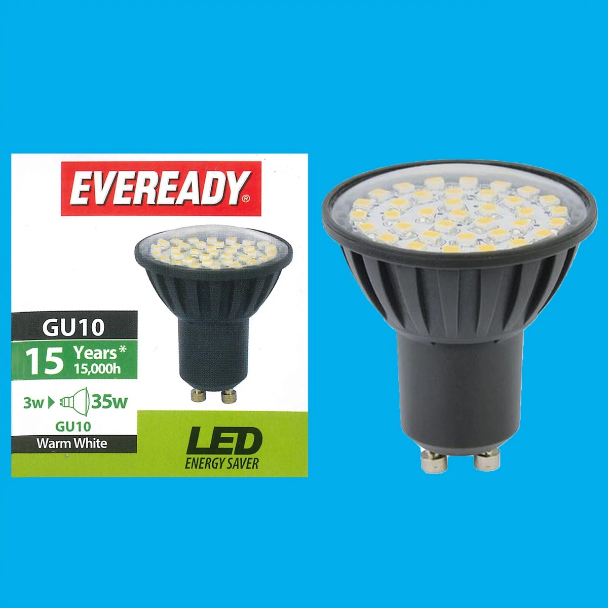 4x 3W 35W LED GU10 Eveready 3000K Warm White Reflector Spot