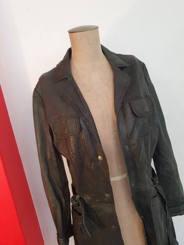 MAZE Grey Leather Coat S-M - Picture 2 of 23