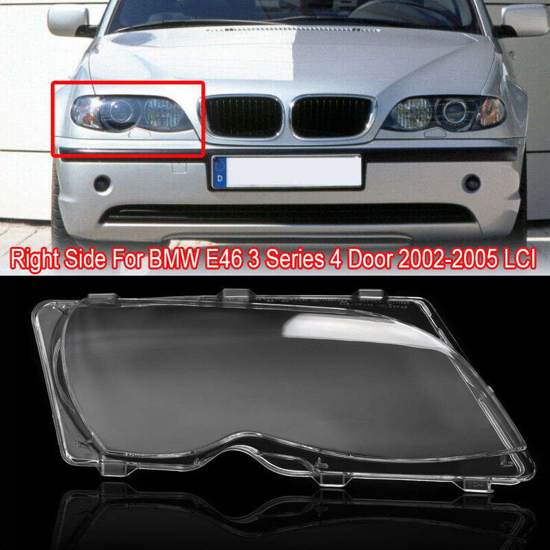 Right Side Headlight Lens Plastic Cover Fit For BMW E46 3-Series 4Door 02-05