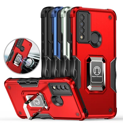 TJS For TCL 20 XE Ring Case Magnetic Support Defender Metal Kickstand Phone Cover
