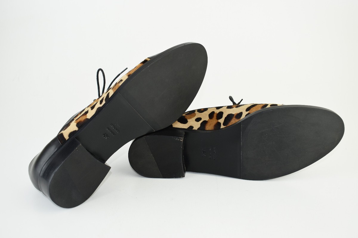 CAREL Leather Lace Up Leopard Print Women Derby Black Size