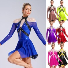 Women Modern Dance Dress Long Sleeve Gymnastics Figure Skating Leotards Dress
