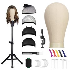 22 Inch Canvas Wig Head Mannequin Stand Set with Accessories for Wig Making