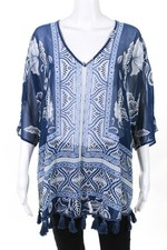 Show Me Your Mumu Womens Sheer Shook Tassel Tunic Blue Size Small 11063163