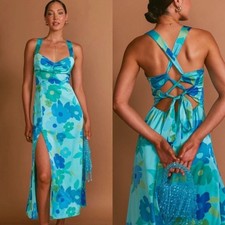 NEW NWT Show Me Your Mumu Mina Satin Midi Dress In Blue Piccadilly Floral SIZE M