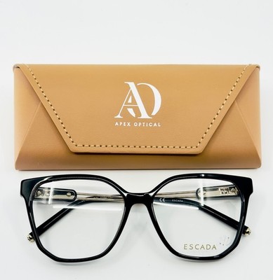 NEW ESCADA VESD27 0700 Black Gold Womens Semi Cat Eye Eyeglasses 55-15-135 B:47