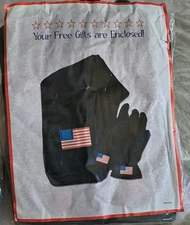 NOS Sealed American Flag Embroidered Black Fleece Gloves / Scarf Set Women's  