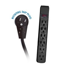 4 Feet Power Cable with 6 Outlets Surge Protector, Flat Rotating Plug, Horizo...